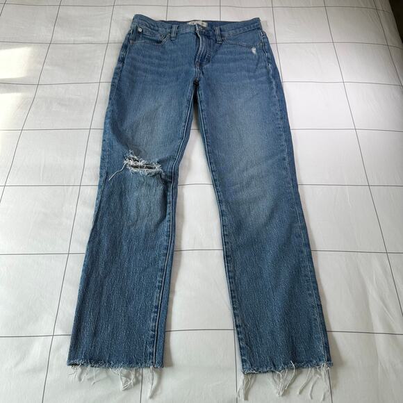 Madewell Denim - Madewell Jeans Womens 26 Blue Mid Rise Perfect Vintage Ripped Knee Raw Hem Denim